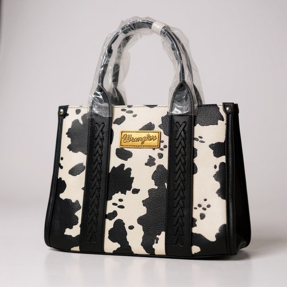 NWT Leather Cow print Wrangler Black and White Women's Bag or cross body - Picture 3 of 10